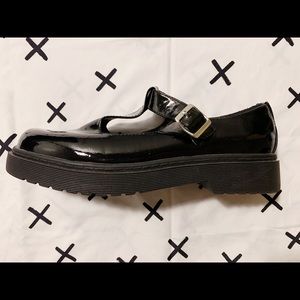 ASOS black Patent Chunky T-Strap Mary Janes